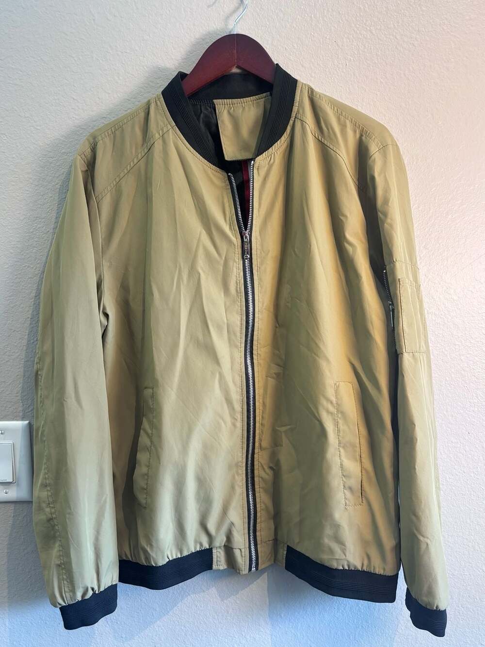Vogue Lightweight Khaki Bomber Jacket Full Zip Windbreaker Sz L